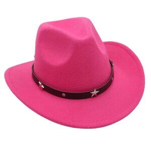 Hot Pink Western Cowboy‎ Cowgirl Hat Felt Wide Brim Star Band Unisex Rodeo